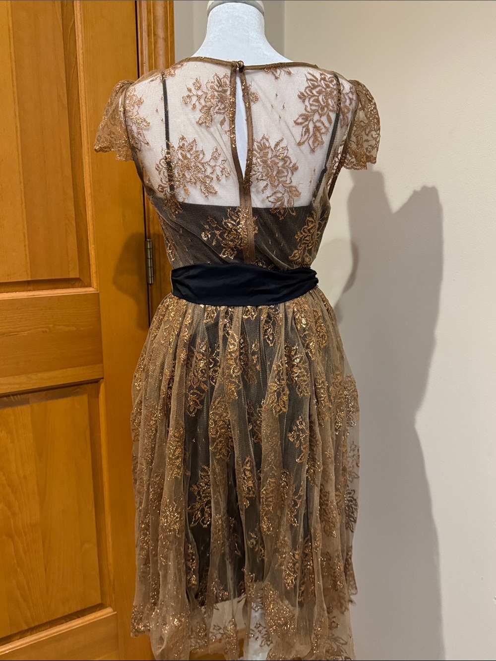 Moulinette Soeurs Black and Gold Lace Midi Dress - Picture 5 of 11
